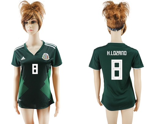 Women's Mexico #8 H.Lozano Home Soccer Country Jersey